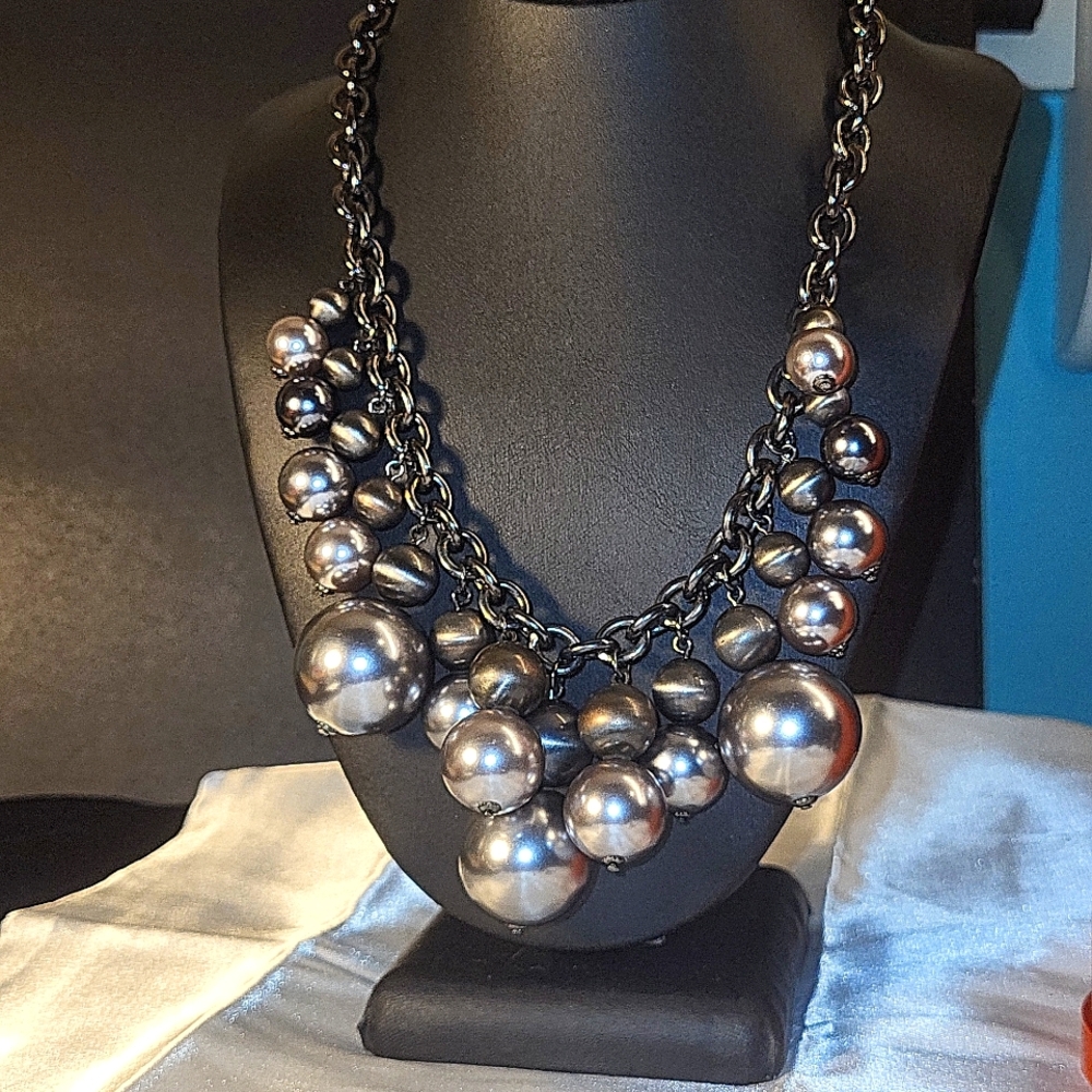 120. Fifty shades of gray balls Statement Necklace 18-20"